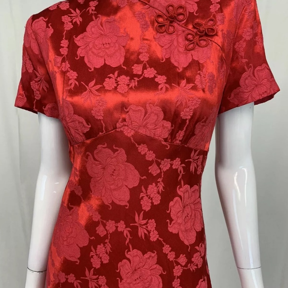 Women's Molly Malloy Vintage 12 Kimono Floral Red Asian Geisha Maxi Sheath Dress - Picture 3 of 12